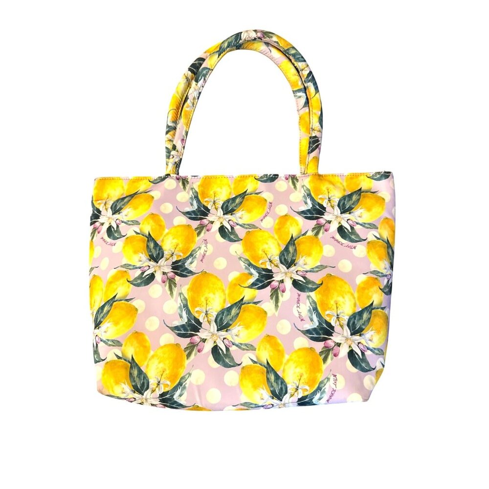 Betsey Johnson Lemon Print Tote Bag Insulated With Top Zipper & Dual Handles - Picture 3 of 9